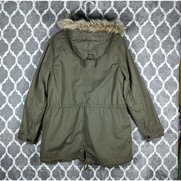 Gap Jacket Womens XL Green Hooded Parka Faux Fur Lined Winter Warm Coat - Picture 5 of 14